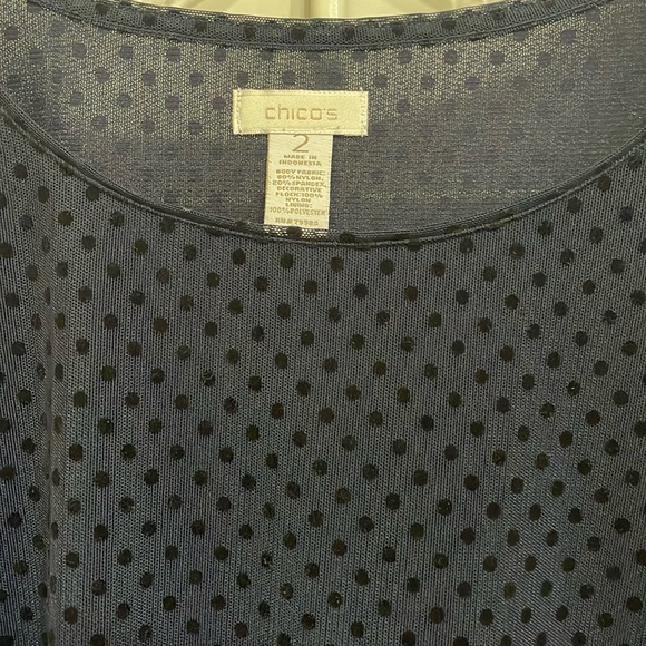Chico’s Size 2, 12/14 Navy Blue with Sheer Long Sleeve Top - Picture 2 of 4